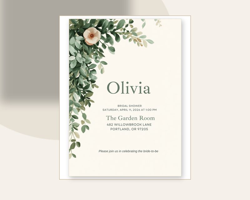 Sage greenery bridal shower invitation template