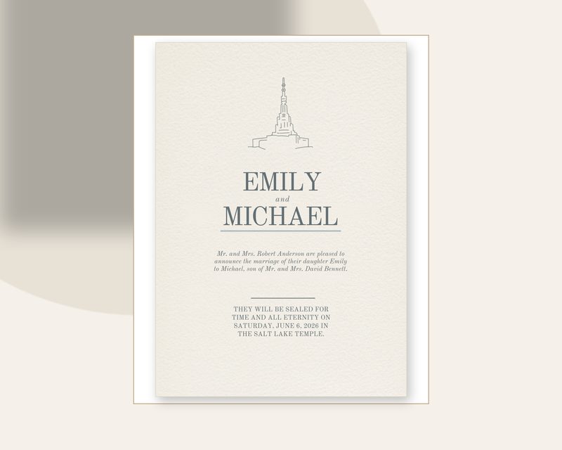 Letterpress temple sealing announcement template