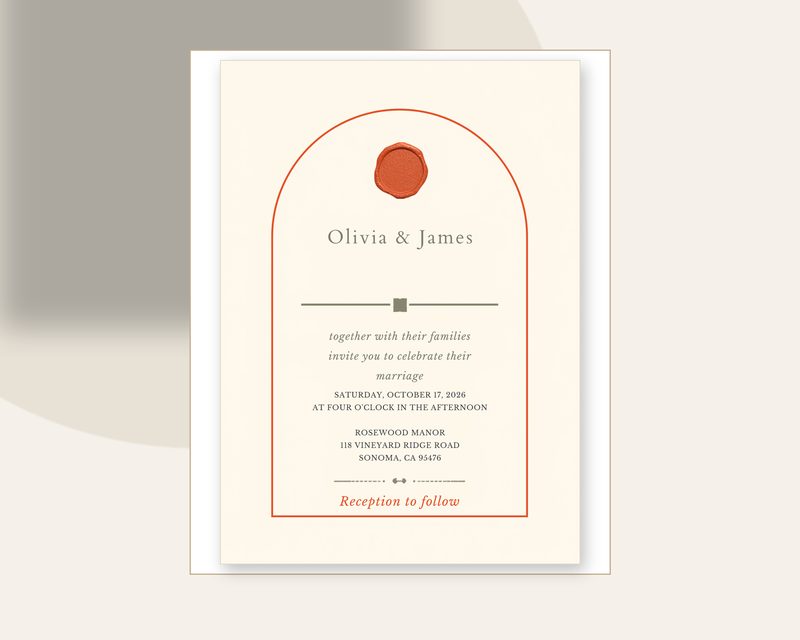 Terracotta arch wedding invitation template